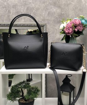 Черная женская сумка на плечо с косметичкой комплект городская модная кожзам