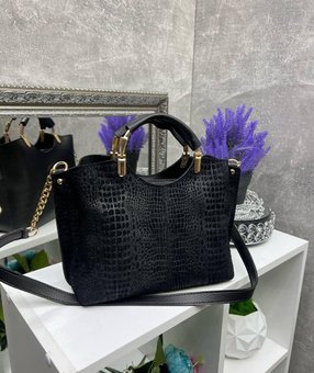 Женская сумка черная небольшая комбинированная модная сумочка замша+кожзам