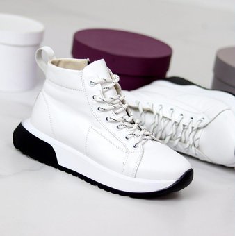 Жіночі зимові кросівки шкіряні зимові на хутрі білі молодіжні натуральна шкіра 40, Білий, 38