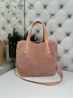 Женская сумка меховая красивая сумочка средняя пудровая экомех тедди+кожзам