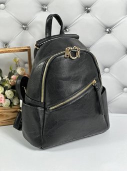 Женский рюкзак вместительный городской молодежный стильный черный экокожа