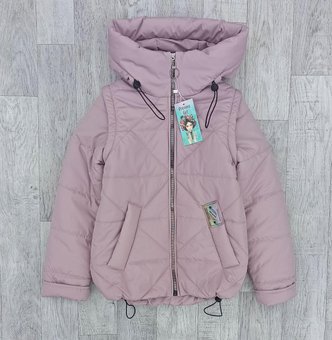 Детская демисезонная куртка-жилетка на девочку красивая курточка весна-осень пудра 122-152 р