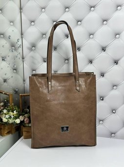 Женская сумка-шоппер на плечо удобная молодежная стильная модная коричневая экокожа
