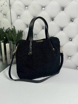 Женская сумка меховая красивая сумочка средняя черная экомех тедди+кожзам