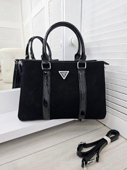 Женская сумка формат А4 офисная деловая стильная сумочка черная замша+экокожа