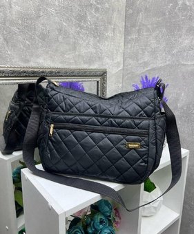 Женская сумка из плащевки стеганая средняя стильная городская черная плащевка