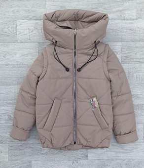 Детская демисезонная куртка-жилетка на девочку курточка весна-осень бежевая 122-152р 152