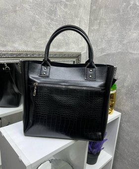 Большая женская сумка формат А4 деловая классическая черная экокожа