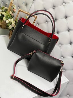 Жіноча сумка на плече з клатчем комплект модна чорна з червоним шкірзам