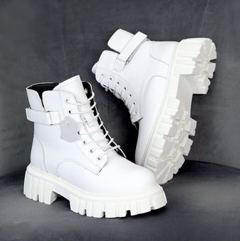 Женские зимние кожаные ботинки на молнии стильные белые натуральная кожа 41