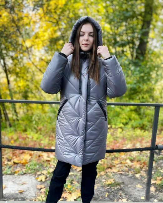 Зимняя куртка пуховик на девочку удлиненная теплая курточка серая 140-158р