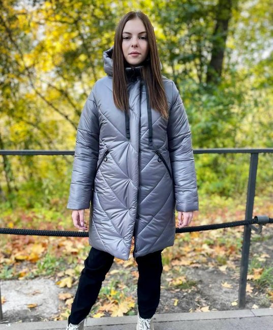 Зимняя куртка пуховик на девочку удлиненная теплая курточка серая 140-158р