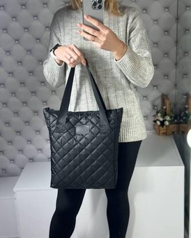 Жіноча сумка з плащової тканини стьобана велика шопер стильна міська чорна