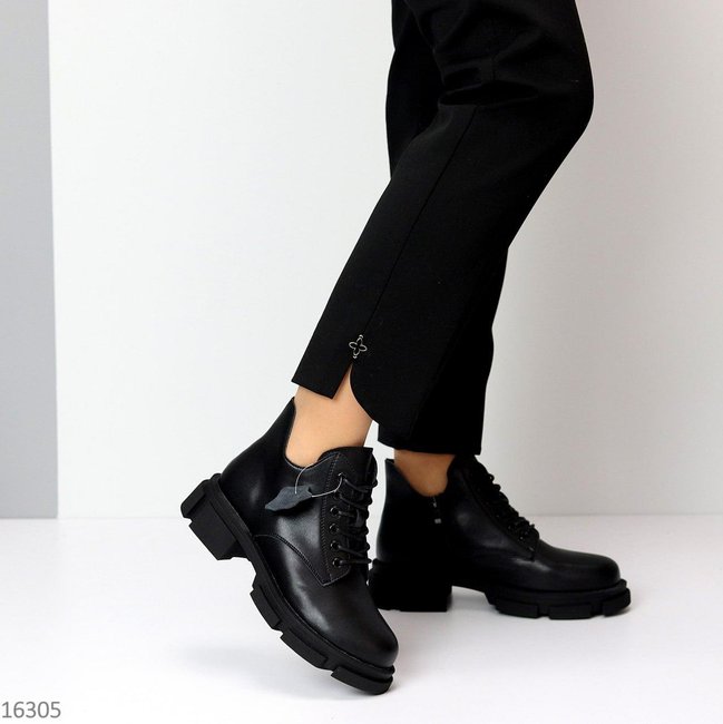 Ботинки женские кожаные демисезонные стильные черные натуральная кожа