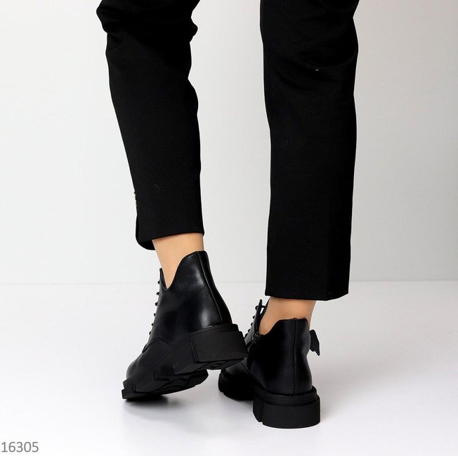 Ботинки женские кожаные демисезонные стильные черные натуральная кожа