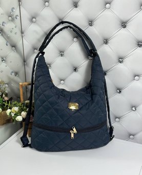 Стеганая женская сумка-рюкзак удобная стильная городская модная плащевка синяя