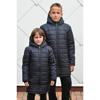 Зимняя куртка подростковая на мальчика пуховик теплый удлиненный с капюшоном 122-170р синий 164-170