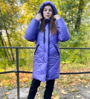 Зимняя куртка пуховик на девочку удлиненная теплая курточка фиолетовая 140-158р 158