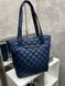 Женская сумка из плащевки стеганая большая шоппер стильная городская синяя