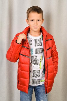 Демисезонная куртка для мальчика стеганая теплая красная 5-14 лет 158-164