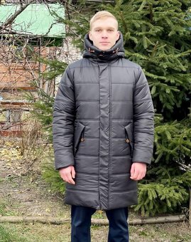 Зимняя куртка подростковая на мальчика черная пуховик теплый с капюшоном 152-170р 170