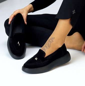 Женские туфли лоферы замшевые стильные удобные черные натуральная замша 40