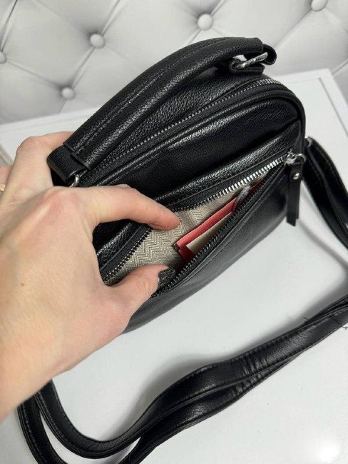 Женская сумочка через плечо на длинном ремне кросс-боди сумка клатч черная экокожа
