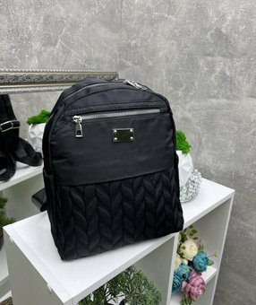 Черный женский рюкзак вместительный городской стильный текстиль