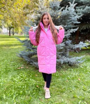 Длинное зимнее пальто пуховик на девочку зимняя куртка розовая 10-13 лет 152