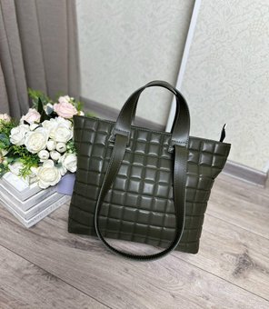 Женская сумка шоппер большая формат А4 вместительная стильная хаки экокожа