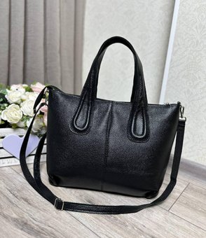 Кожаная женская сумка большая формат А4 вместительная классическая черная натуральная кожа