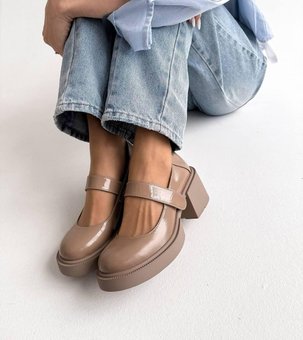 Кожаные женские туфли на широком каблуке мокко натуральная кожа наплак 40
