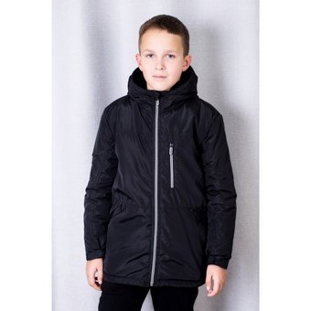 Демисезонная куртка для мальчика удлиненная на флисе черная 8-14 лет 158-164