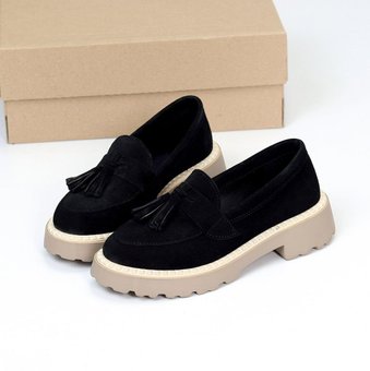 Женские туфли лоферы замшевые стильные черные натуральная замша 40