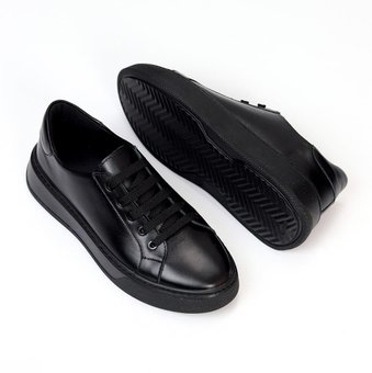 Женские кеды кожаные на шнуровке классические стильные черные натуральная кожа 40