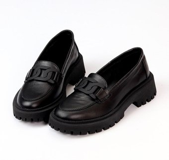 Женские лоферы туфли кожаные удобные стильные черные натуральная кожа 39
