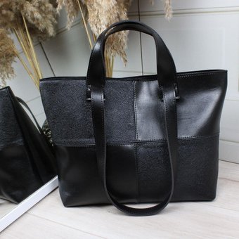 Жіноча сумка шоппер велика містка стильна чорна екошкіра
