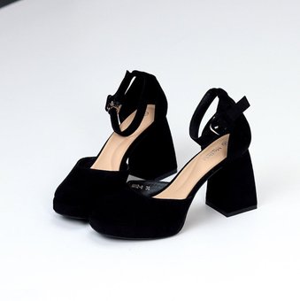 Женские туфли на высоком каблуке красивые черные экозамша