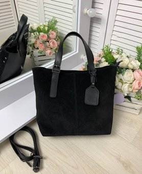 Жіноча сумка шоппер міська модна стильна комбінована чорна замша + екошкіра