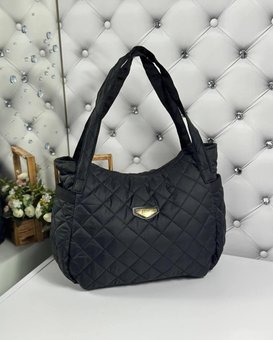 Большая стеганая женская сумка стильная городская модная плащевка черная