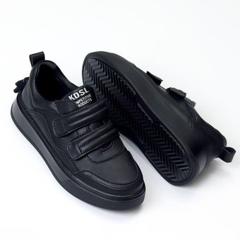Женские кроссовки кожаные на липучках модные удобные черные натуральная кожа 41