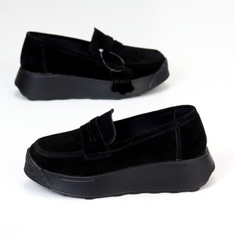 Женские замшевые лоферы стильные туфли на низком ходу черные натуральная замша 41