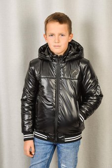 Демисезонная куртка-бомбер для мальчика подростковая 122-164р весна осень черная 158-164