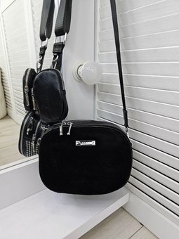 Женская черная замшевая сумка клатч маленькая сумочка натуральная замша+экокожа