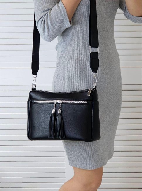Женская сумка кроссбоди небольшая красивая сумочка через плечо черная экокожа