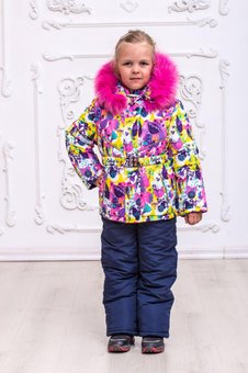 Зимний комбинезон на девочку куртка с опушкой на флисе овчине 2-5 лет цветной 104