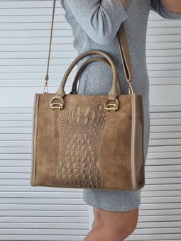 Стильная женская сумка красивая квадратная модная мокко замша+экокожа