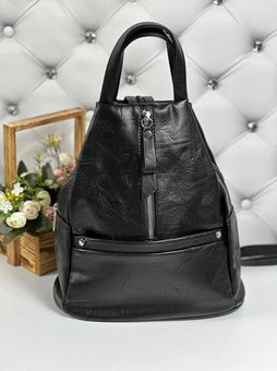 Сумка-рюкзак треугольный женский городской молодежный стильный черный экокожа