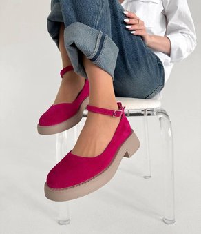 Замшевые женские туфли с застежкой фуксия натуральная замша 40
