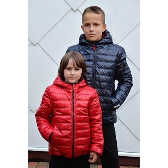 Демисезонная куртка для мальчика двухсторонняя стеганая синяя с красным 4-14 лет 158-164